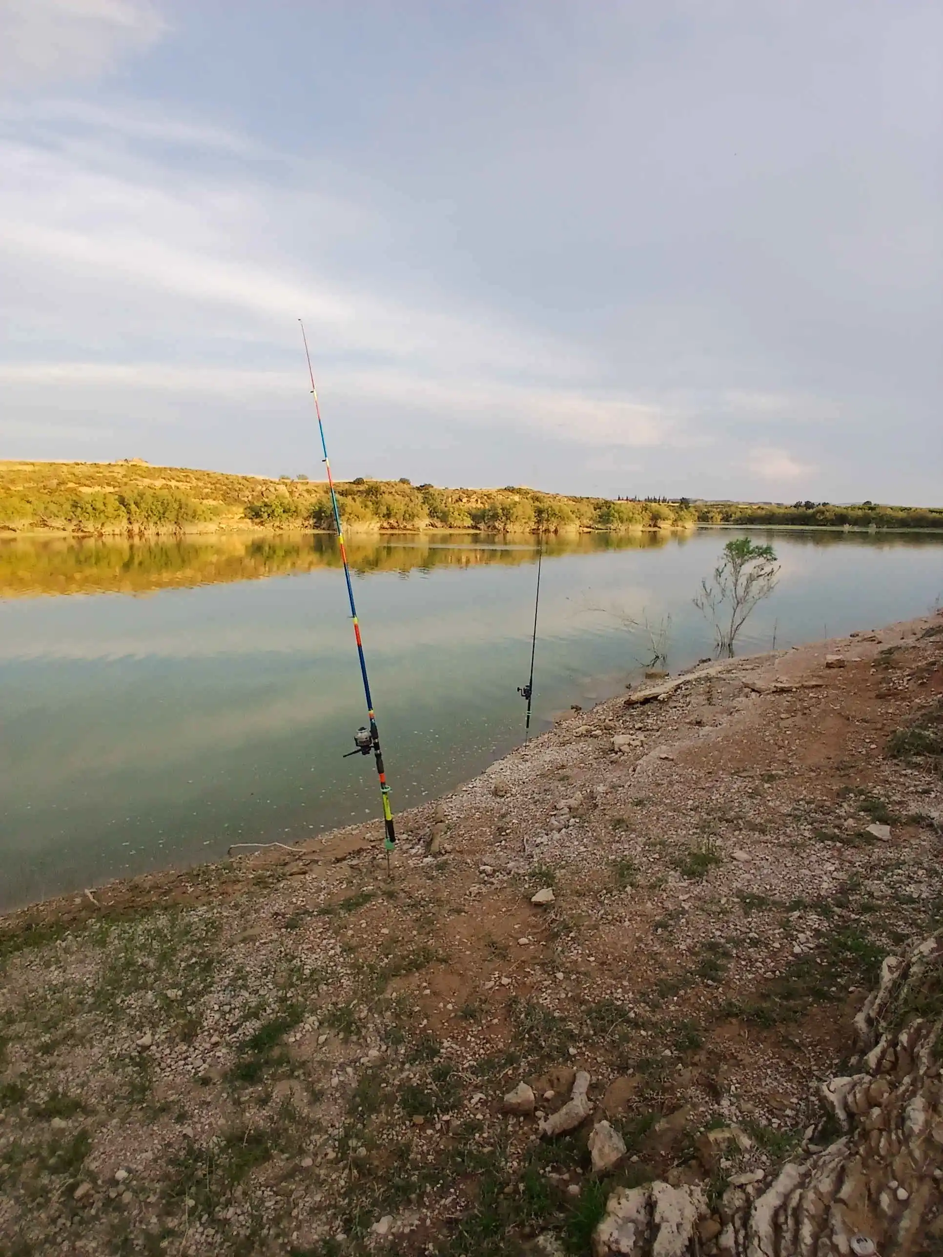 Pesca en el río Ebro con un pescador en la orilla